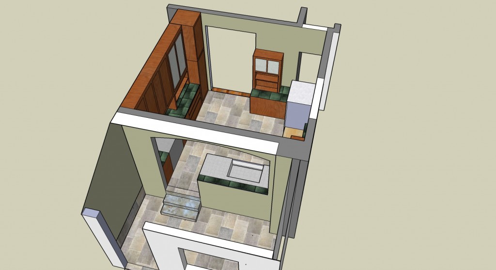 Kitchen and mud room plan in old space made using SketchUp.