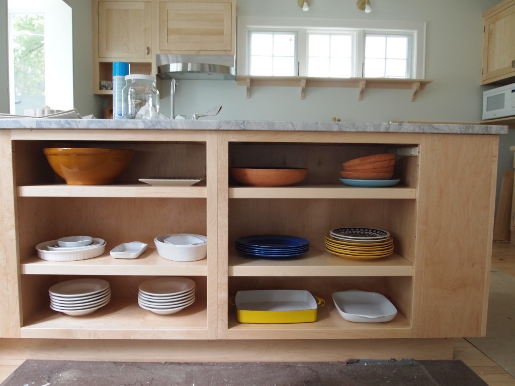 Most used dishes are on these shelves.